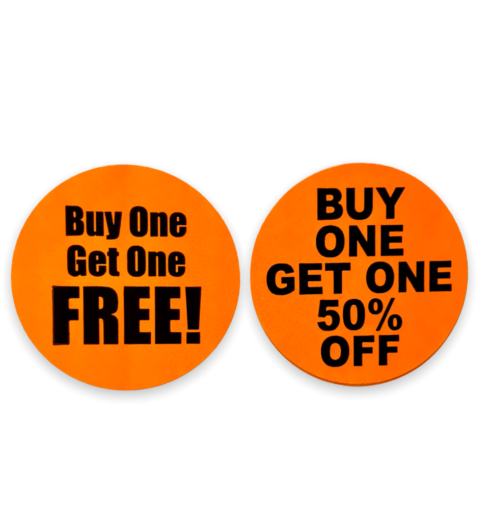 1.5" Round BOGO FREE and BOGO 50 OFF Label Package Labels And More Inc.