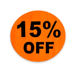 15 Percent Off Labels<br> 1.5 inch Round<br> 1,000 Labels Per Roll