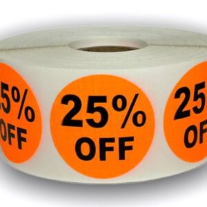 25 Percent Off Labels<br> 1.5 inch Round<br> 1,000 Labels Per Roll