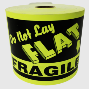 Yellow Fragile Do Not Lay Flat Stickers<br> 4 inch x 6 inch<br> 250 Labels Per Roll
