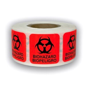DOT Biohazard Stickers<br> 1 inch x 1 inch, 1 inch Core | 500 Labels Per Roll