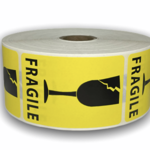 Yellow Broken Glass Fragile Stickers<br> 2 inch x 3 inch<br> 500 Labels Per Roll