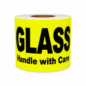 Yellow Glass Handle with Care Stickers<br> 4 inch x 6 inch<br> 250 Labels Per Roll