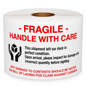Fragile Handle with Care<br> 3 inch x 5 inch<br> 300 Labels Per Roll