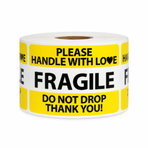 Yellow Please Handle with Love<br> 2 inch x 3 inch<br> 500 Labels Per Roll