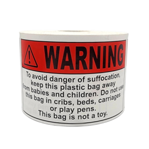 Suffocation Warning Labels<br> 3 inch x 5 inch<br> 250 Labels Per Roll