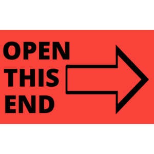 Open This End Labels<br> 3 inch x 5 inch<br> 250 Labels Per Roll