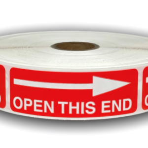 Open This End Labels<br> 1 inch x 3 inch<br> 300 Labels Per Roll