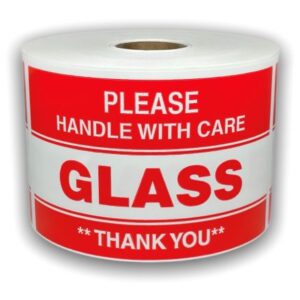 Glass Handle with Care Stickers<br> 3 inch x 5 inch<br> 250 Labels Per Roll