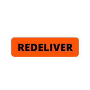Red Redeliver Stickers<br> 1 inch x 3 inch<br> 500 Labels Per Roll