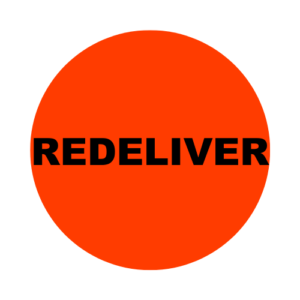 Redeliver Stickers<br> 2 inch Round, Red<br> 500 Labels Per Roll