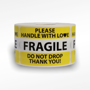 Yellow Please Handle with Love<br> 2 inch x 3 inch<br> 500 Labels Per Roll